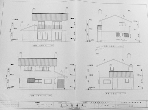 新築の家を横から見た立面図が完成しました