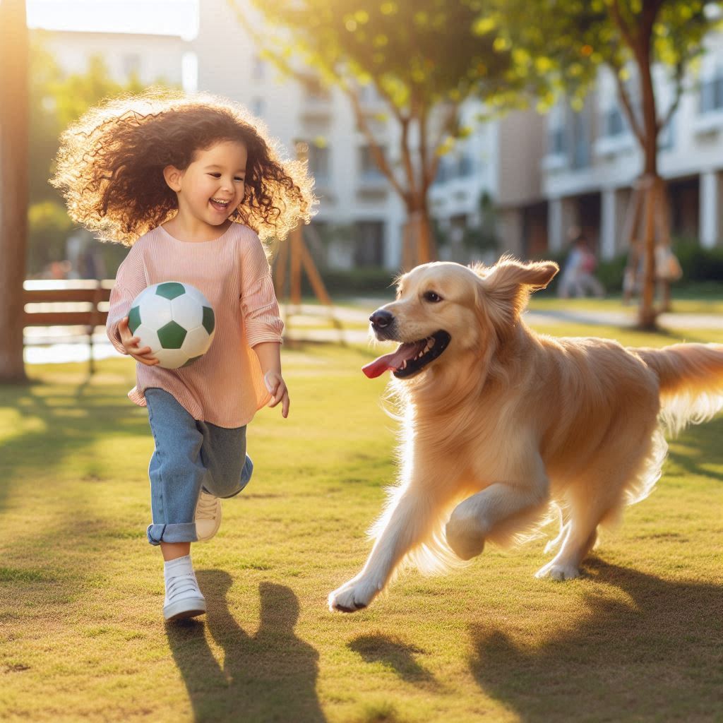 犬と遊ぶ子供